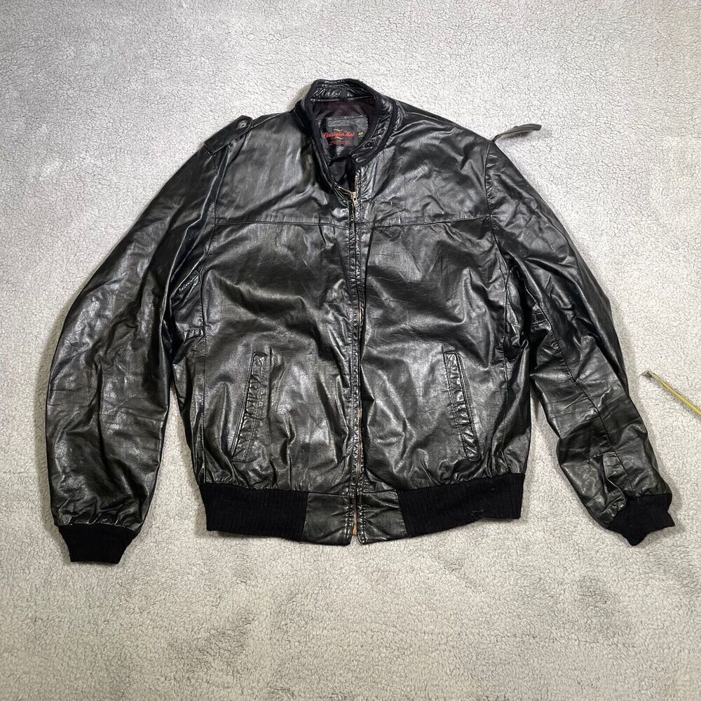Vintage Christopher Hart Leather Jacket Full Zip Black Men's 48 XL TALL